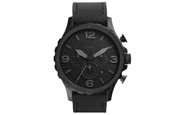 Fossil - Nate Quartz Stainless Steel and Leather Casual Watch